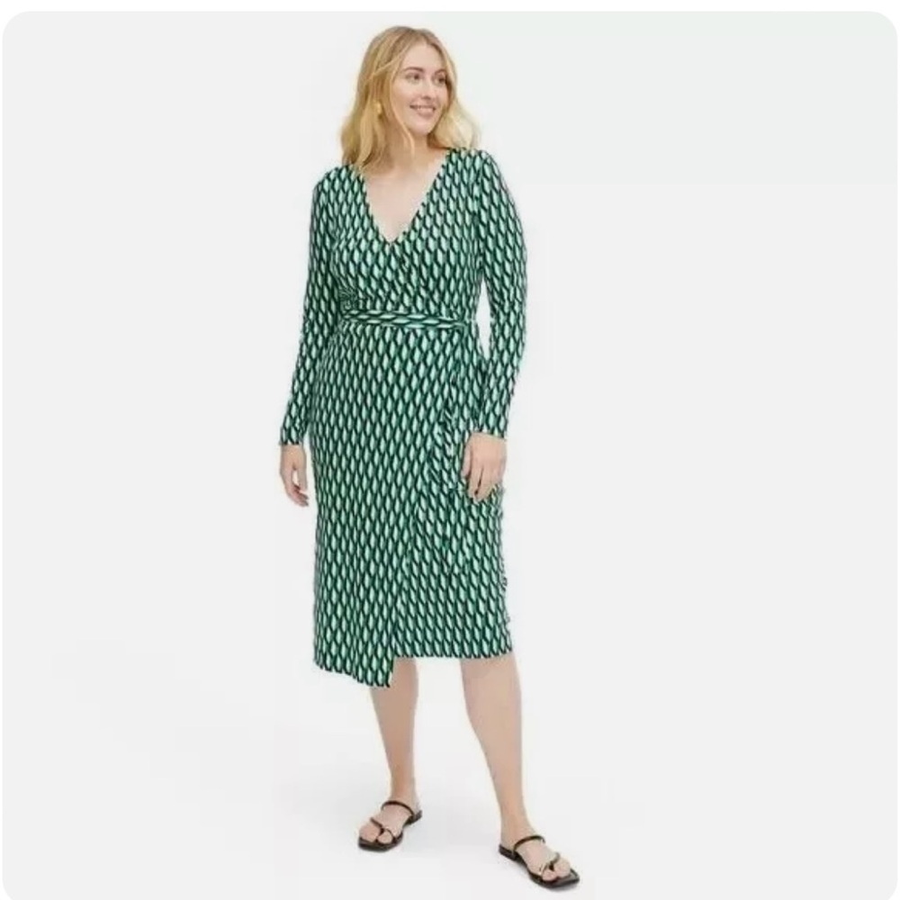 Diane Von Furstenberg X Target Womens Midi Arrow Geo Green Wrap Dress l DVF